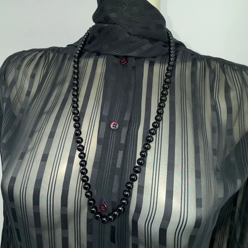 Vintage Monet 28” Black Bead Necklace Long Strand Gold Tone‎ Signed Classic